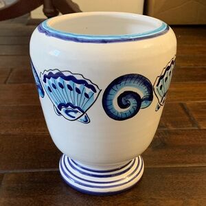 Blue and White Ceramic Vase with Nautical Design Made for Starbucks